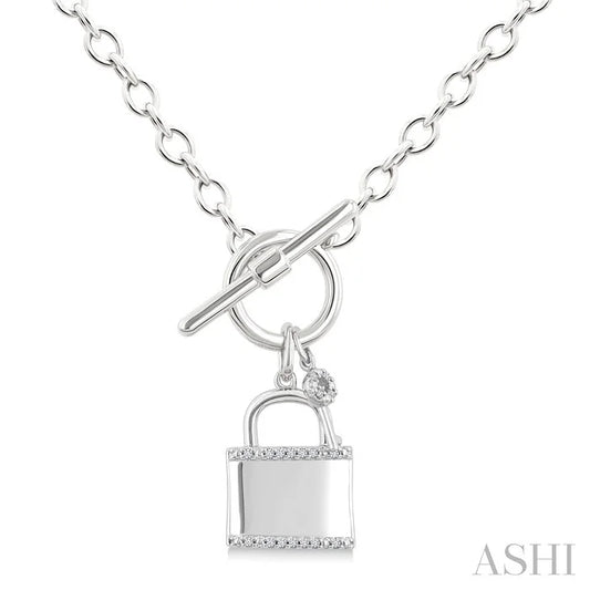 Silver Lock & Key Toggle Diamond Fashion Necklace