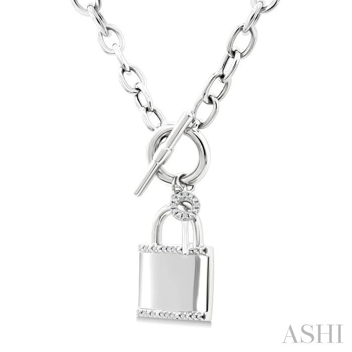 Silver Lock & Key Toggle Diamond Fashion Necklace