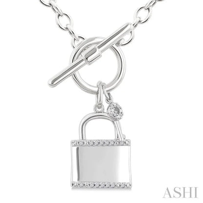 Silver Lock & Key Toggle Diamond Fashion Necklace