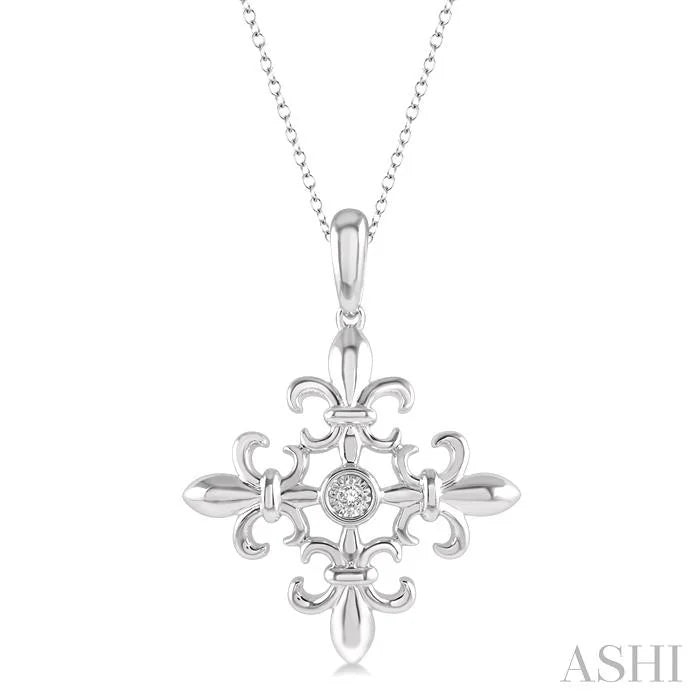 Silver Fleur De Lis Diamond Fashion Pendant