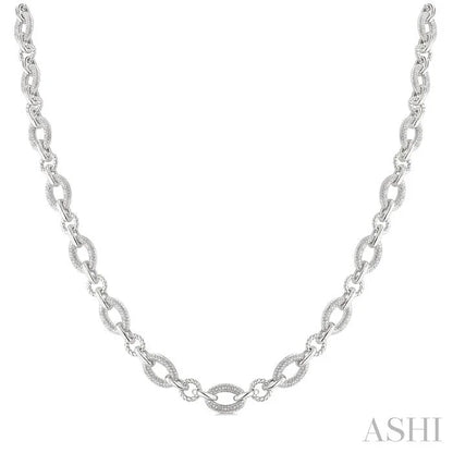 Silver Bold Oval Rope Link Diamond Necklace