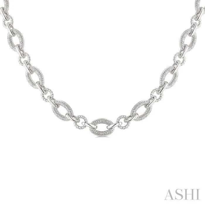 Silver Bold Oval Rope Link Diamond Necklace