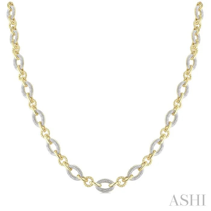 Gold Vermeil Bold Oval Rope Link Diamond Necklace