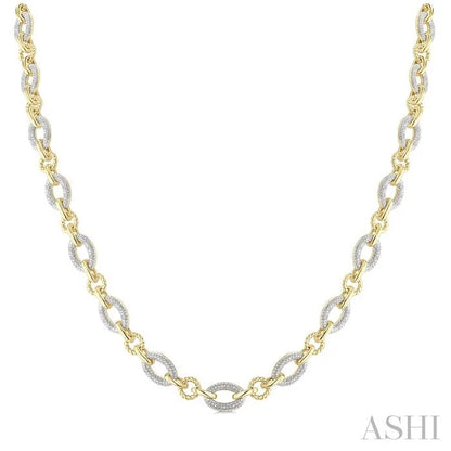 Gold Vermeil Bold Oval Rope Link Diamond Necklace