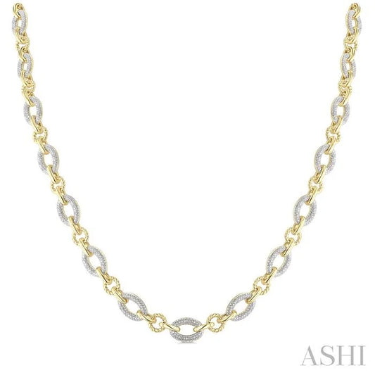 Gold Vermeil Bold Oval Rope Link Diamond Necklace