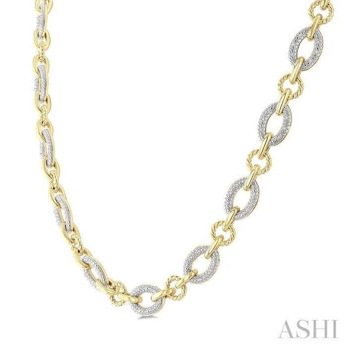 Gold Vermeil Bold Oval Rope Link Diamond Necklace