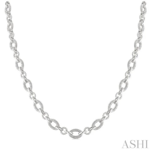Silver Bold Oval Rope Link Diamond Necklace
