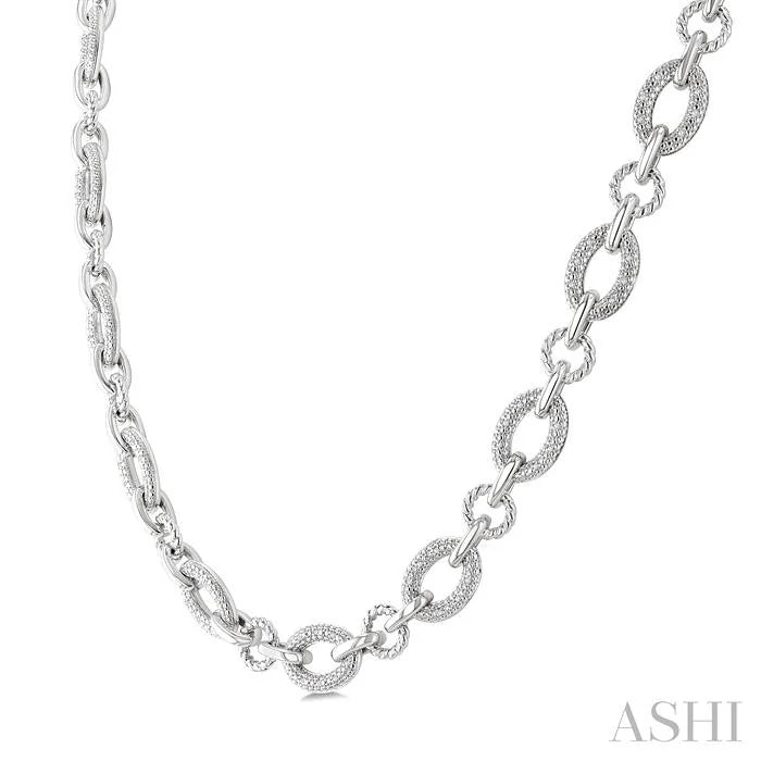 Silver Bold Oval Rope Link Diamond Necklace