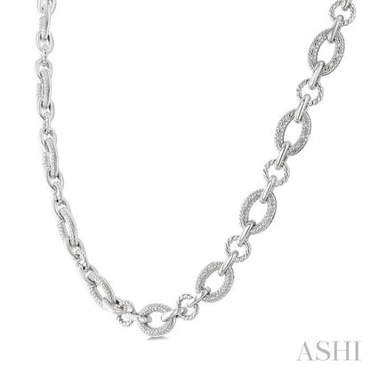 Silver Bold Oval Rope Link Diamond Necklace