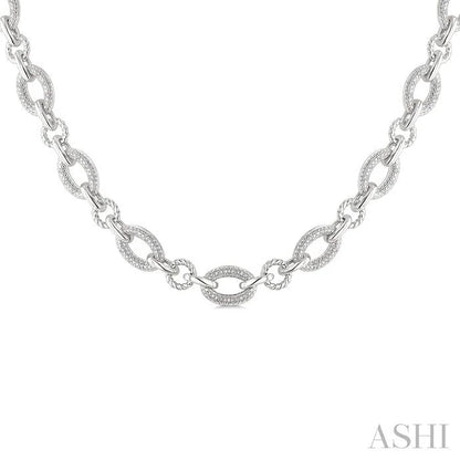 Silver Bold Oval Rope Link Diamond Necklace