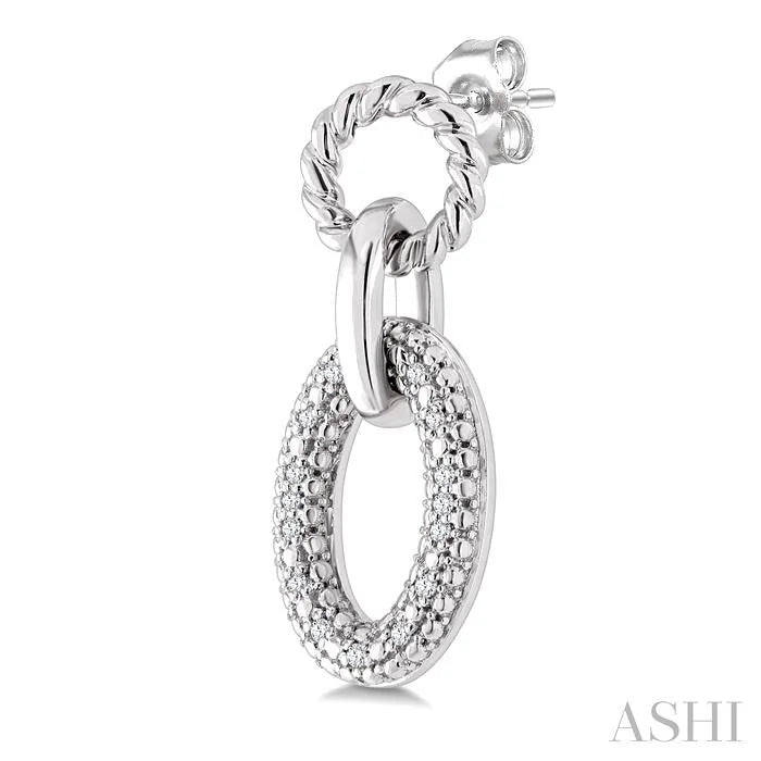 Silver Bold Oval Rope Link Diamond Earrings