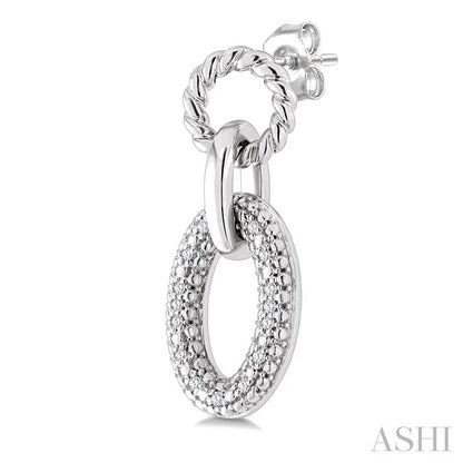 Silver Bold Oval Rope Link Diamond Earrings