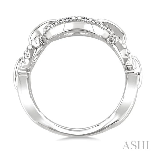 Silver Bold Oval Rope Link Diamond Ring