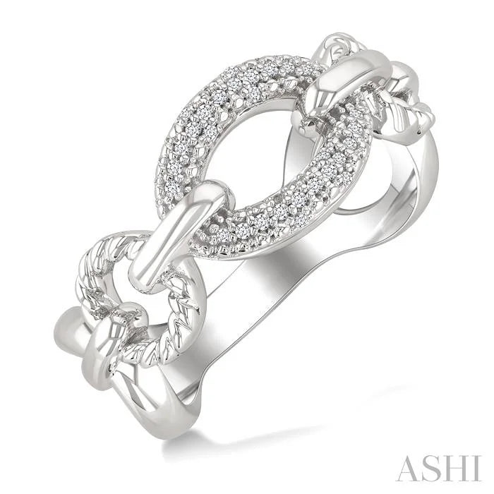 Silver Bold Oval Rope Link Diamond Ring