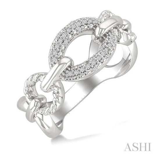 Silver Bold Oval Rope Link Diamond Ring