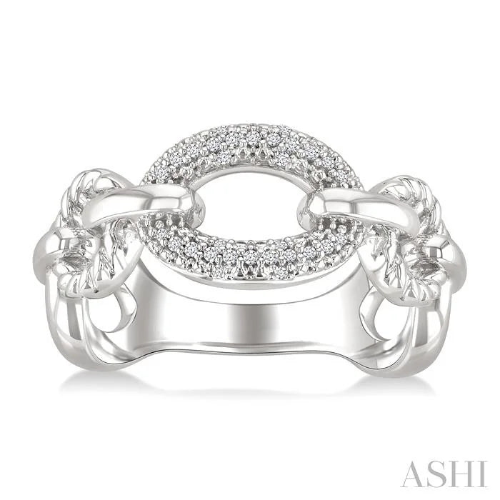 Silver Bold Oval Rope Link Diamond Ring