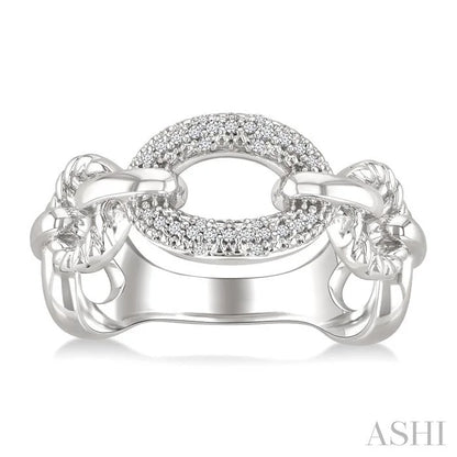 Silver Bold Oval Rope Link Diamond Ring
