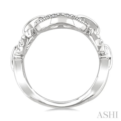 Silver Bold Oval Rope Link Diamond Ring