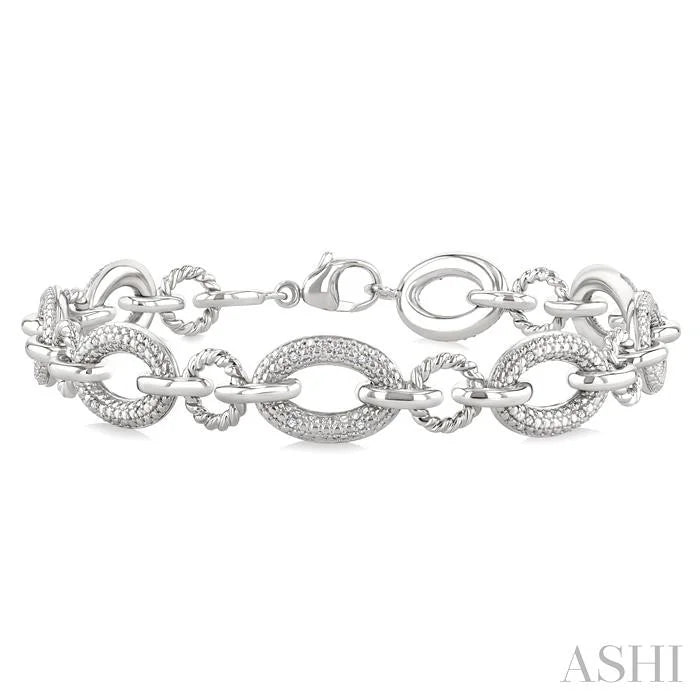 Silver Bold Oval Rope Link Diamond Bracelet