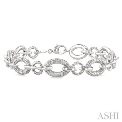Silver Bold Oval Rope Link Diamond Bracelet