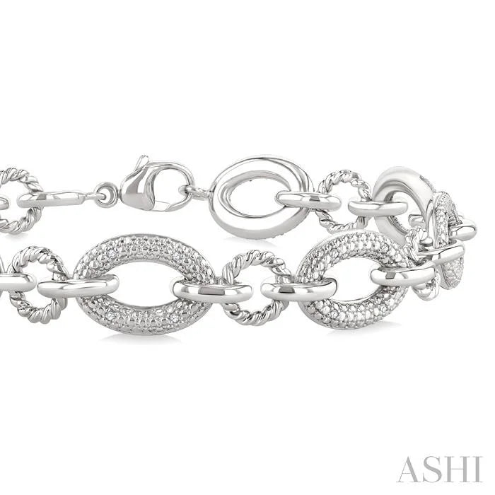 Silver Bold Oval Rope Link Diamond Bracelet