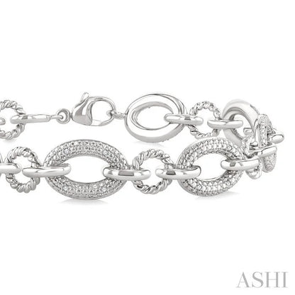Silver Bold Oval Rope Link Diamond Bracelet