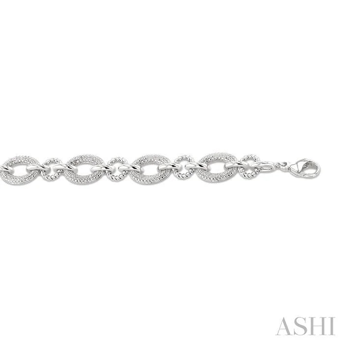 Silver Bold Oval Rope Link Diamond Bracelet