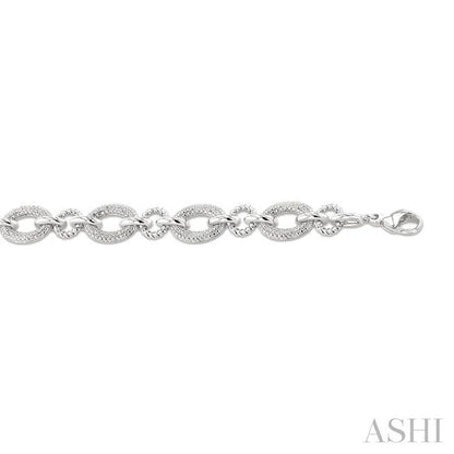 Silver Bold Oval Rope Link Diamond Bracelet