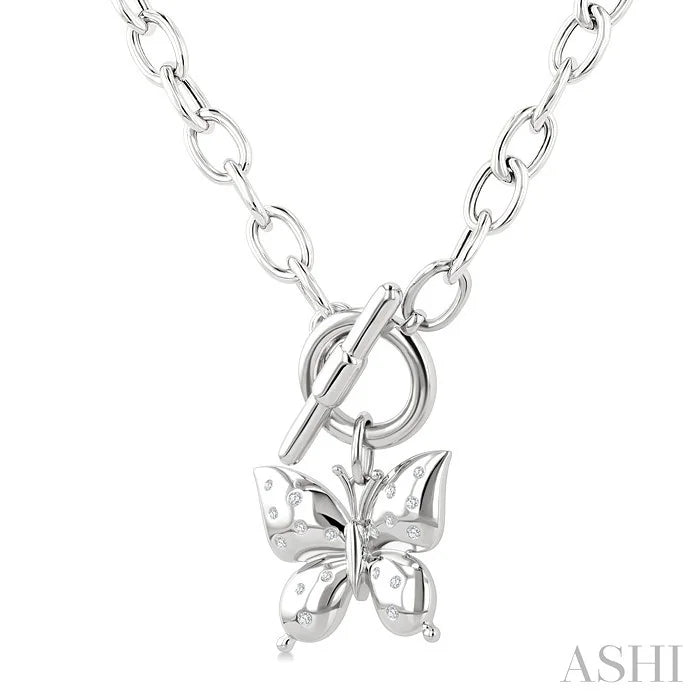Silver Butterfly Mosaic Toggle Diamond Fashion Necklace