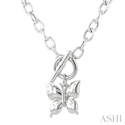 Silver Butterfly Mosaic Toggle Diamond Fashion Necklace