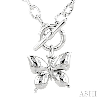 Silver Butterfly Mosaic Toggle Diamond Fashion Necklace