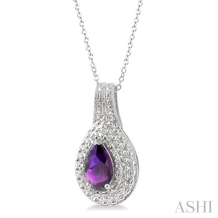 Silver Pear Shape Gemstone & Diamond Pendant