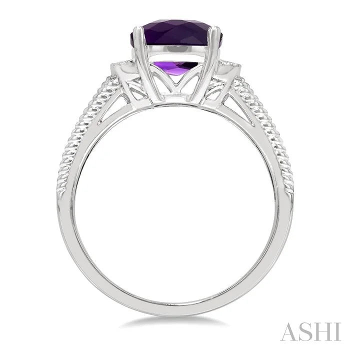 Silver Cushion Shape Gemstone & Diamond Ring