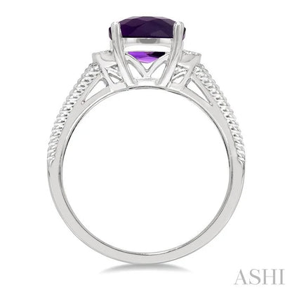 Silver Cushion Shape Gemstone & Diamond Ring