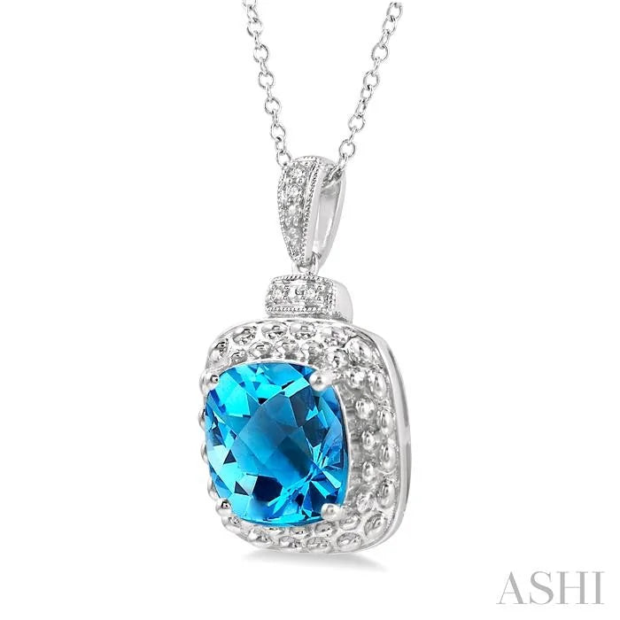 Silver Cushion Shape Gemstone & Diamond Pendant