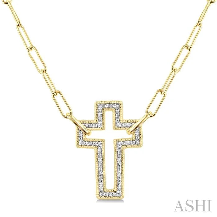 Gold Vermeil Cross Paperclip Diamond Fashion Pendant