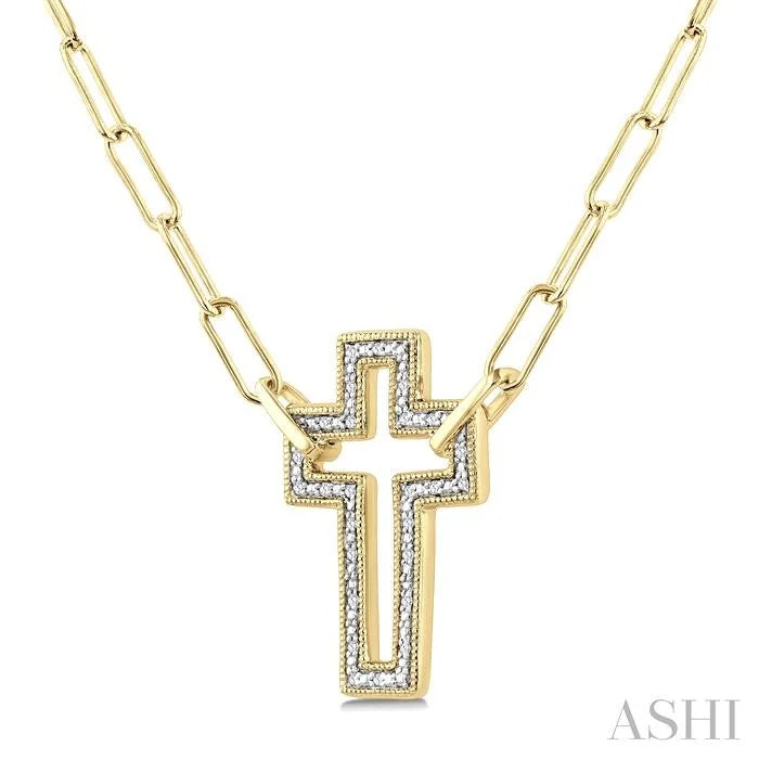 Gold Vermeil Cross Paperclip Diamond Fashion Pendant
