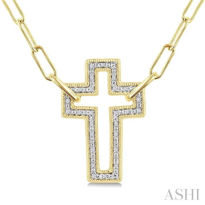 Gold Vermeil Cross Paperclip Diamond Fashion Pendant
