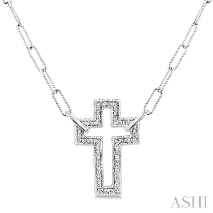 Silver Cross Paperclip Diamond Fashion Pendant