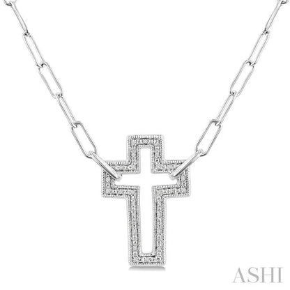 Silver Cross Paperclip Diamond Fashion Pendant