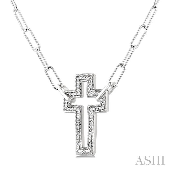 Silver Cross Paperclip Diamond Fashion Pendant