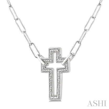 Silver Cross Paperclip Diamond Fashion Pendant