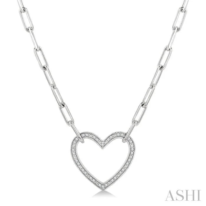 Silver Heart Shape Paperclip Diamond Fashion Pendant