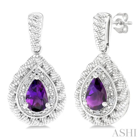 Silver Pear Shape Gemstone & Diamond Earrings