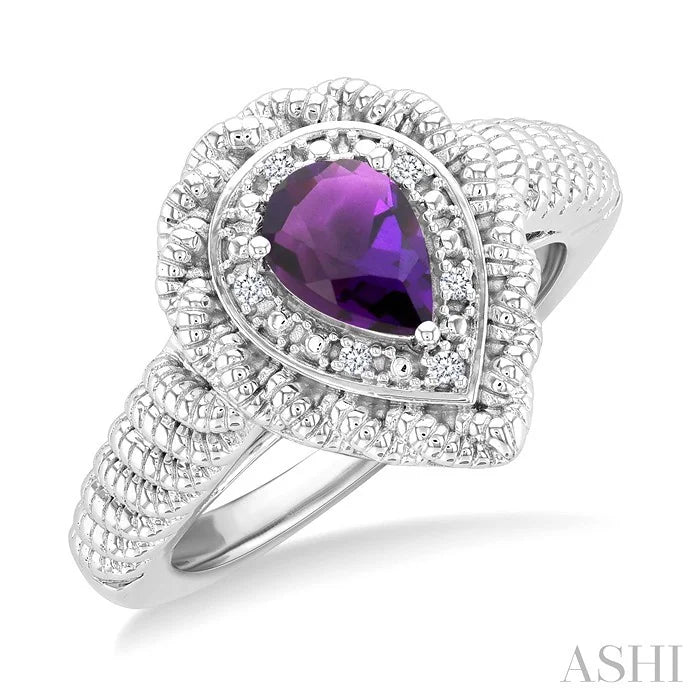 Silver Pear Shape Gemstone & Diamond Ring