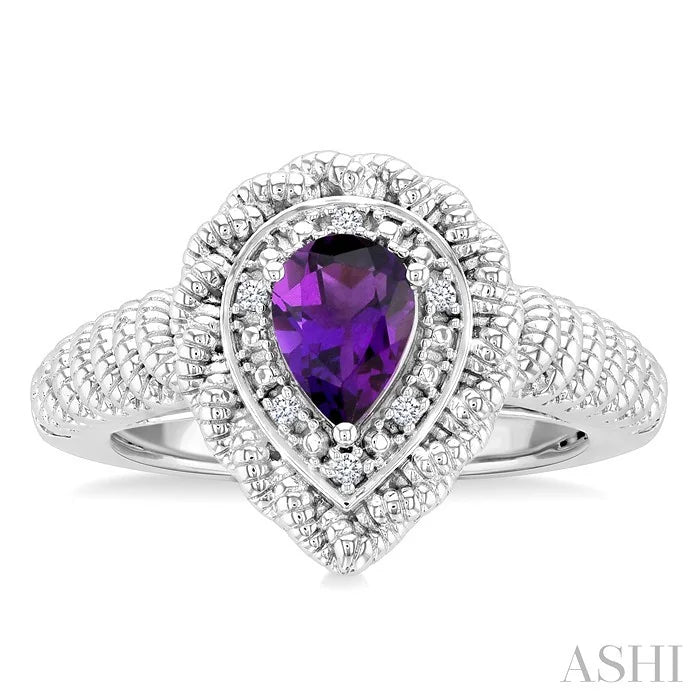 Silver Pear Shape Gemstone & Diamond Ring