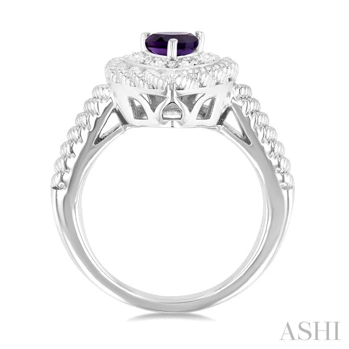 Silver Pear Shape Gemstone & Diamond Ring