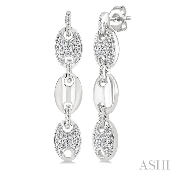 Silver Bold Mariner Link Diamond Fashion Earrings