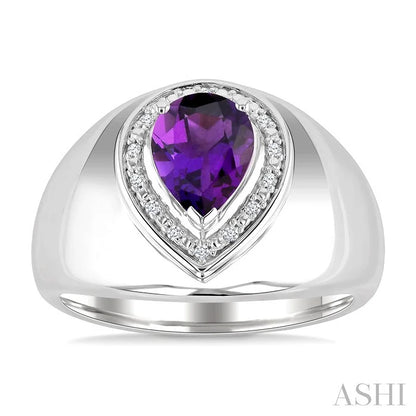 Silver Bold Pear Shape Gemstone & Diamond Ring