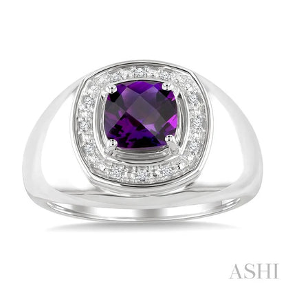 Silver Bold Cushion Shape Gemstone & Diamond Ring